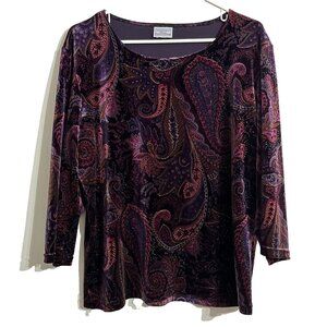 Vtg Passports Sweater Pullover Purple Lined Holiday 3/4 Sequin Shirt Top Large